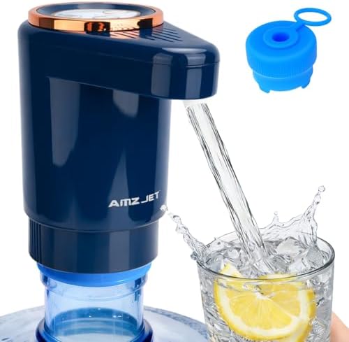 Dual Pump Water Dispenser for 5 Gallon Bottle, Electric Water Bottle Pump with Water Jug Cap, Powerful Flow, USB Rechargeable Automatic for Home, Office, Camping-Blue by AmzJet