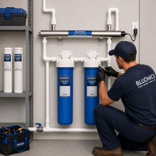 Bluonics Whole House Water Filter System for Well Water, 3 Stage Sediment Carbon Filters with 110W UV Light, 24 GPM, 20 x 4.5 Housings, 1 in NPT - Image 6