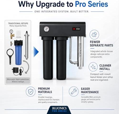 Bluonics Pro Series Whole House Water Filter & Salt-Free Water Descaler Bundle, Dual 20” x 4.5” Filters, 48W UV Water Treatment System, 12 GPM, Stainless Steel UV Chamber, 1” MNPT - Image 3