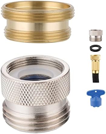 Hibbent Faucet to Garden Hose Adapter Kit, Female to Male Sink Brass Garden Hose Attachment with Washer & Aerator Key, Brushed Nickel by Hibbent