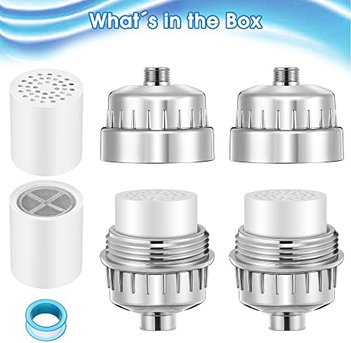 2 Pcs Shower Filter with 4 Pack 20 Stage Shower Filter Replacement, Heavy Duty Water Softener to Remove Chlorine, Fluoride, Heavy Metals, Iron, Improve Your Skin and Hair - Image 3
