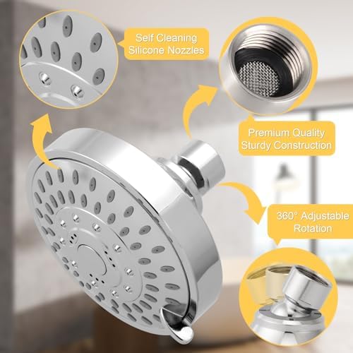 AISOSO High Pressure Rain Shower Head 5 Modes Showerhead 4.1" Chrome Silver - Image 3