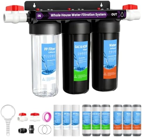 3 Stage Whole House Water Filter System with 3 Sets of Filters, 10"x2.5" by Ovvyayl