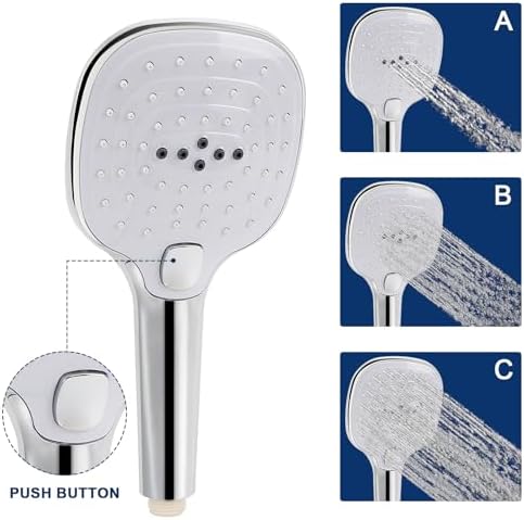 NearMoon Shower Head with Hose, High Pressure Stainless Steel Rain Shower and 3 Settings Handheld Spray Combo with Push Button Flow Control (12 Inch, Chrome Finish) - Image 4