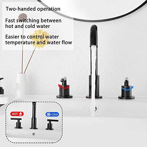 Oil Rubbed Bronze Bathroom Faucet 2-Handles 3 Holes 360 Swivel Spout Widespread Bathroom Sink Faucet with Pop Up Drain - Image 3