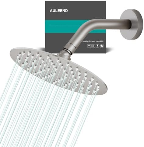 All Metal 6Inch Rain Shower Head - Heavy Duty Stainless Steel, Easy Install, High Water Flow, Ultra-Thin Modern Design for Bathroom (Brushed Nickel) by AULEEND