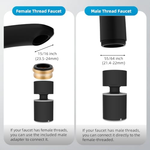 Hibbent cUPC Certified 2-function 360° Swivel Sink Aerator, Matte Black - Image 4