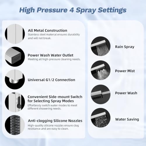 Hibbent 5-spray Filtered Rain Shower Head, 4-Spray Shower Wand, Chrome - Image 6