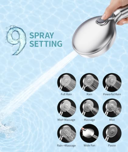 SR SUN RISE Filtered Shower Head with Handheld High Pressure 9 Spray Mode Showerhead Detachable Shower Head Water Softener Filters Beads for Hard Water Remove Chlorine 1 Filter Bright Silver - Image 3