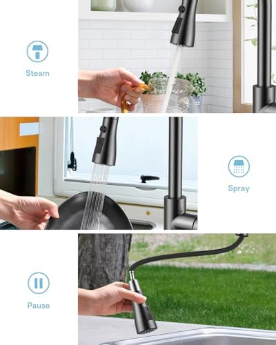WEWE Kitchen Faucet with Soap Dispenser Set, Pull-Down, Matte Gray - Image 5