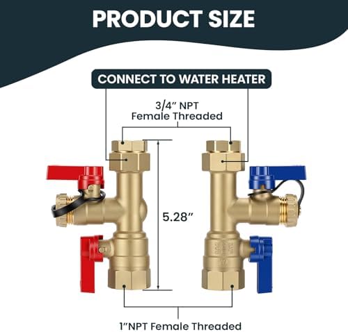 3/4 × 1 Inch IPS Isolator Tankless Water Heater Service Valve Kit with Pressure Relief Valve, Lead-Free Brass - Image 4
