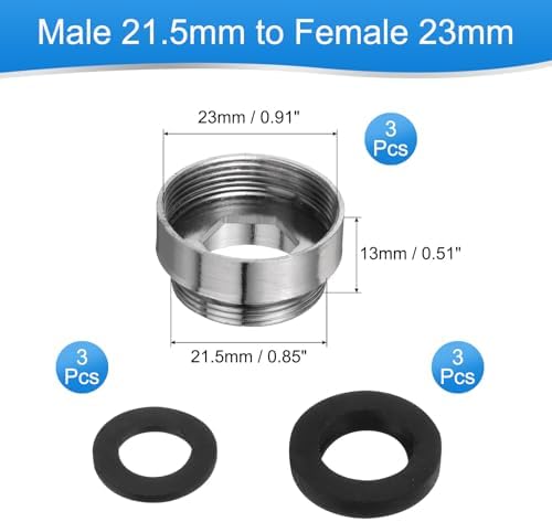 uxcell 3Pcs Faucet Adapter Kit, Male 0.85in to Female 0.91in Kitchen Sink Stainless Steel Tap Aerator Adapter Set to Connect Garden Hose, Water Filter, Standard Hose Diverter - Image 2