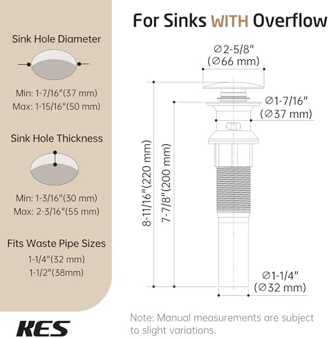 KES Bathroom Sink Drain with Strainer Basket Drain Hair Catcher, Pop Up Drain Stopper Vessel Sink Vanity with Overflow Anti Clog, Oil Rubbed Bronze S2013A-ORB - Image 6