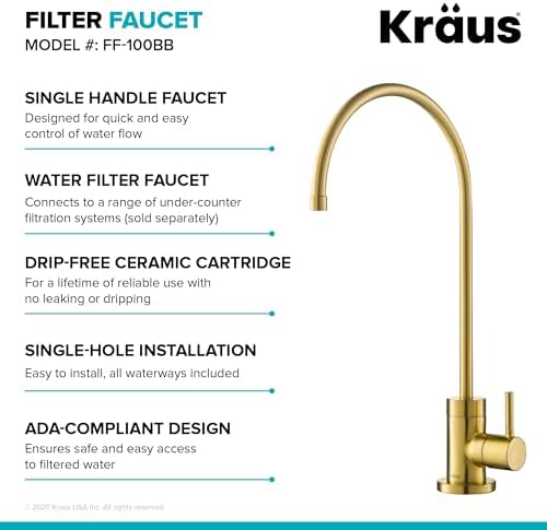 KRAUS Purita 100% Lead-Free Kitchen Water Filter Faucet in Brushed Brass, FF-100BB - Image 3