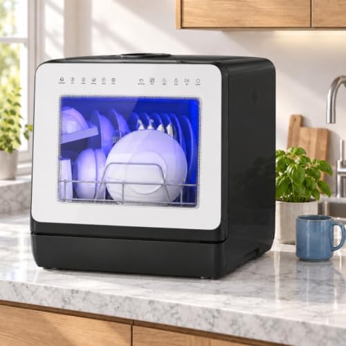 Countertop Dishwasher 5L Tank Water Softener No Hookup,White Door - Image 3