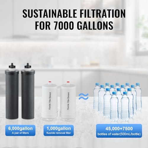 VEVOR Gravity-fed Water Filter System, 2.25G 304 Stainless-Steel Countertop Filtration System, Reduces Lead and up to 99% of Chlorine, with 2 Activated Carbon Filter, 2 Defluorination Filter, Spigot - Image 4
