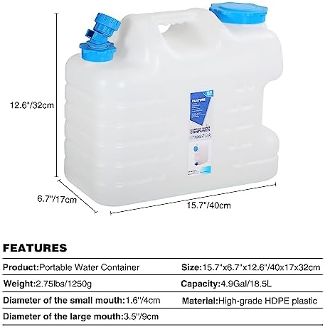 REDCAMP 5 Gallon/18.5L Portable Water Container with Spigot, White - Image 2