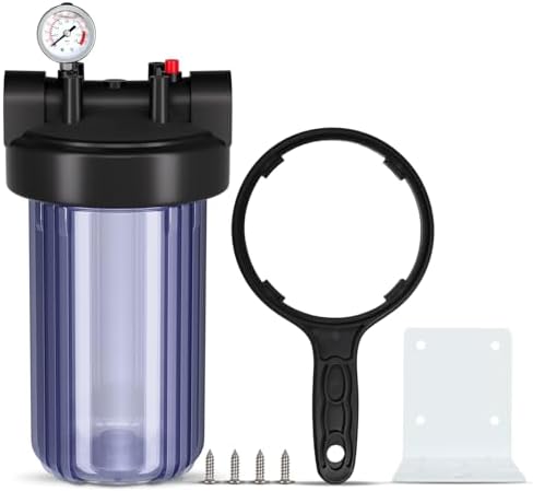 PUREPLUS Clear Whole House Water Filter Housing, Pressure Gauge, 1" NPT by PUREPLUS