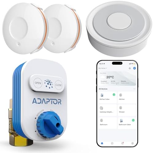 Zigbee 3.0 Smart Water Leak Protection Bundle: Zigbee Hub, Auto Water Shut Off Valve & 2 Alarm Sensors, Smart Home Compatible with Alexa & Google Assistant by ADAPTOR