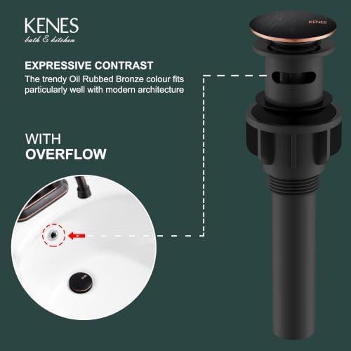 KENES 2 Pack Oil Rubbed Bronze Pop Up Bathroom Sink Drain with Overflow - Image 3