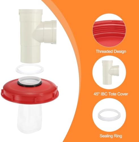 MECCANIXITY 245mm IBC Lid Filter Cover, 3-Way Plastic IBC Tote Hose Adapter 1000L Rainwater Tank Container with Washable Nylon Filter for 275 Gallon Water Tanks, Red/White - Image 3