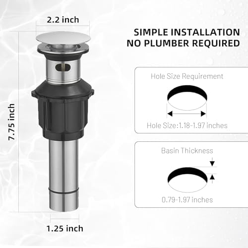 Pop Up Sink Drain Assembly with Overflow, Brushed Nickel - Image 5