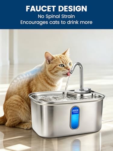 Cat Water Fountain Stainless Steel for Cats Indoor 2.5L 85oz by BPA-Free SUS304, Effective 6-Layer Filter Cat Fountain for Drinking 15dB Ultra Quiet Metal Pet Water Fountain (Fountain+4 Filters) - Image 4