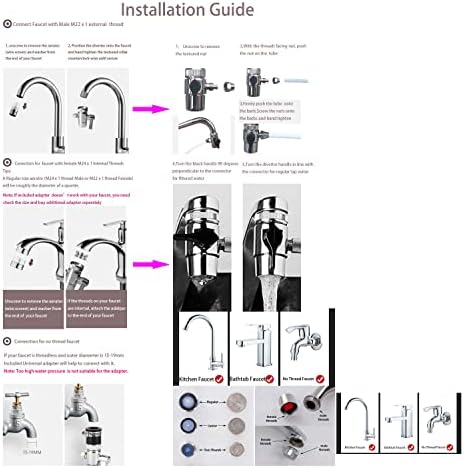 EZRODI Chrome Faucet Diverter Valve Adapter Female M22x 1 Thread with Aerator Kitchen Faucet Diverter Attachment Water Diverter(1/4" O.D RO Tubing Outlet, One-Way Faucet Diverter Valve Kit） - Image 6