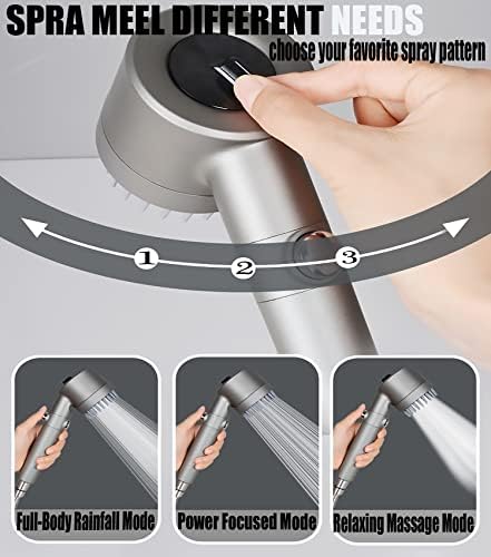 Shower Head with Handheld, Shower Heads High Pressure, High Flow Even with Low Water Pressure-Hand Held Showerhead Set,3 Modes Filtered Showerhead with 59″Replacement Hose/Bracket/Cotton Filters - Image 2