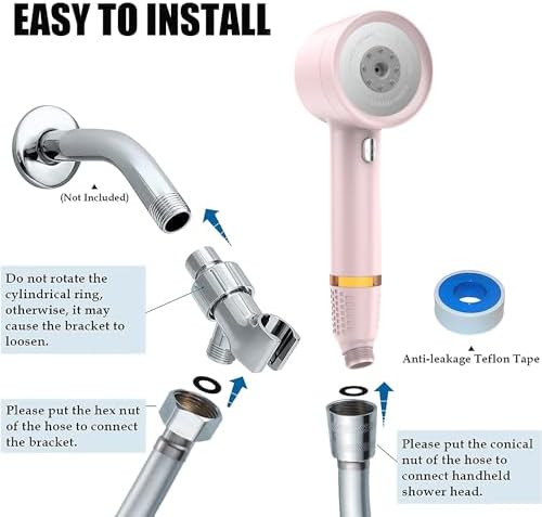 High Pressure Shower Head with Handheld, with Pause Switch 4 Spray Modes Water Saving Showerhead,Showerhead Set with Hose, Bracket and Cotton Filter, (pink) - Image 6