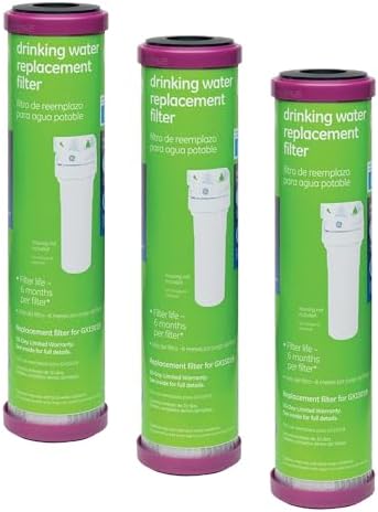 GE Basic Single Stage Drinking Water System Replacement Filter, Fits GX1S01R Under Sink Filtration System, Replace Every 6 Months, FXUTC | (Pack of 3) by Unknown