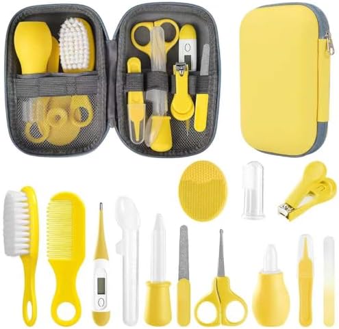 Baby Grooming Kit, Infant Safety Care Set with Hair Brush Comb Nail Clipper Nasal Aspirator,Baby Essentials Kit for Newborn Girls Boys (Yellow) by WXA