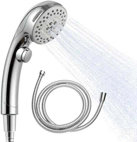 OFFO Shower Head with Hose, 5 Mode Handheld Shower Head with On Off Switch for Water Saving, High Flow Powerful Boosting Showerheads with 60" Stainless Steel Hose, Chrome by OFFO