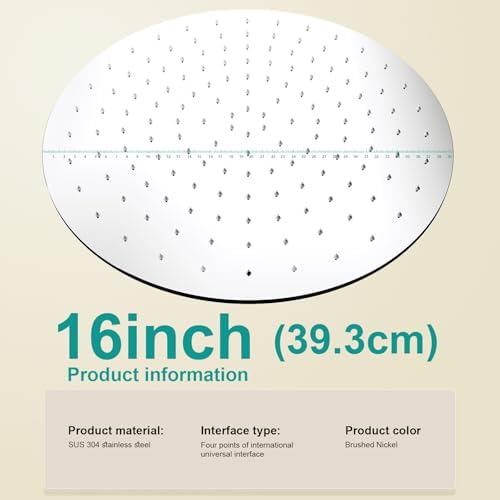 All Metal 16Inch Rain Shower Head - Heavy Duty Stainless Steel, Easy Install, High Water Flow, Ultra-Thin Modern Design for Bathroom (Chrome) - Image 2