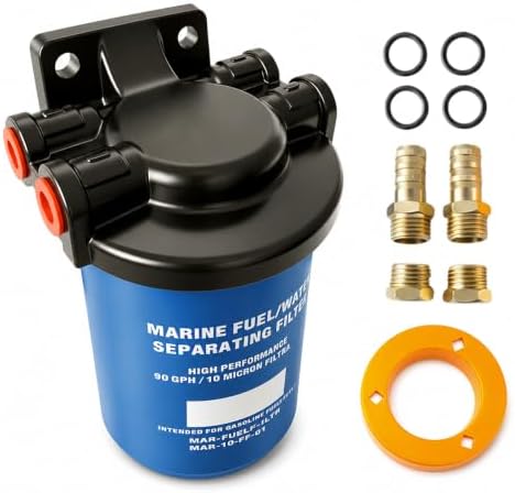 10 Micron Fuel Water Separator Kit with Filter Base & Brass Fittings Compatible with Yamaha MAR-FUELF-IL-TR, Sierra 18-7866, Mallory 9-37807, Marine Outboard Motors by TREPB