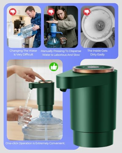 Water Jug Pump for 5 Gallon Bottle – Portable Electric USB-C Charging Dispenser, Dual Powerful Motors, Fast Flow, Fits 2-5 Gallon Jugs – Ideal for Home, Office, Camping, RV, Dark Green - Image 2