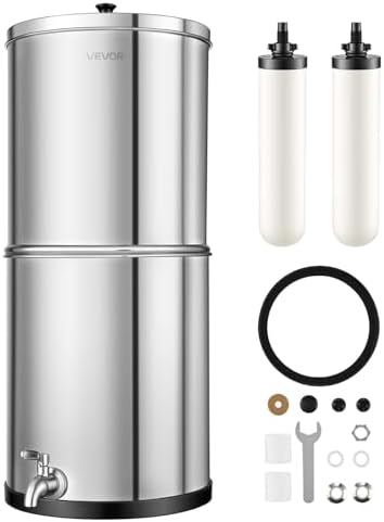 VEVOR Gravity-fed Water Filter System, 3G 304 Stainless-Steel Countertop Water Filtration System, Reduces Lead and up to 99% of Chlorine, with 2 Ceramic Carbon Filters, and Spigot, for Home Camping RV by VEVOR