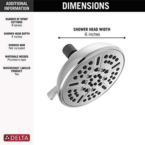 Delta Faucet 8-Spray Touch-Clean Chrome Shower Head, Delta Shower Heads, Showerhead, Shower Head Chrome, 1.75 GPM Water Flow, Chrome 75898C - Image 3