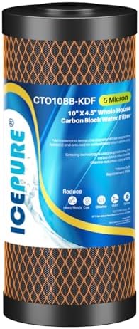 ICEPURE 5 Micron 4.5" x 10" CTO10BB-KDF Whole House Water Filter Coconut Shell Activated Carbon and KDF Replacement Cartridge Heavy Metal Removal Filter, 1PACK by ICEPURE