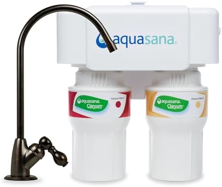 Aquasana Under Sink Water Filter System - Reduces PFAS, Lead, & Chlorine in Drinking Water - Under Counter Claryum Filtration for Kitchen - 2-Stage - Oil-Rubbed Bronze Faucet - AQ-5200.62 by Aquasana