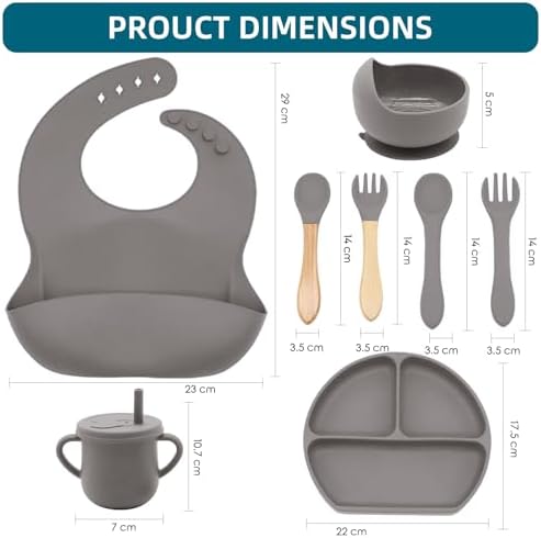 100% Silicone baby feeding set,BPA free Baby dishes set with Suction Bowl Divided Plate,Toddler Self Feeding Dish Set with Spoons Forks Sippy Cup And Bib, Baby Eating Utensils (Light Brown) - Image 2