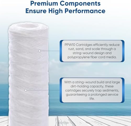 PUREPLUS 5 Micron 10"x2.5" Whole House String Wound Sediment Filter 4 Pack - Image 4
