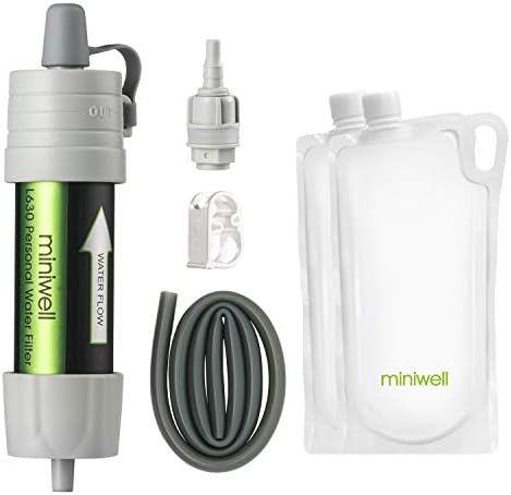 miniwell Gravity Water Filter Ultralight Multi-Purpose Hiking Accessories Optional Emergency kit TUV Certified Hurricane Storm Supplies (Water Filter with Bottles by MINIWELL