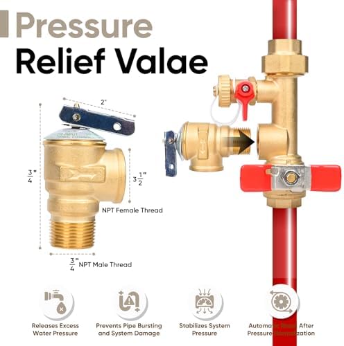 Upgrade 3/4 Inch IPS Isolator Tankless Water Heater Service Valve Kit, Isolation Valve with Pressure Relief Valve, Lead-Free Brass, Compatible with Rheem/Rinnai/EcoSmart/Navien/Noritz/Takagi/Bosch - Image 2