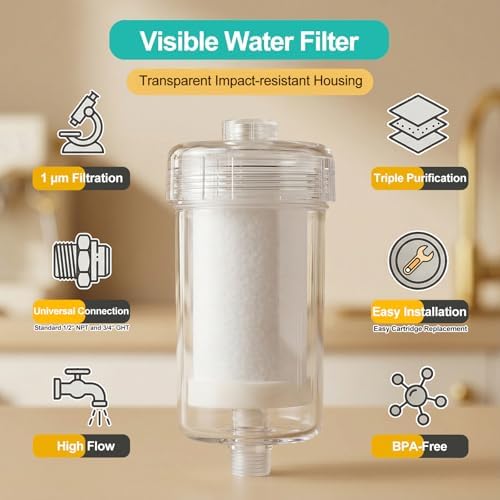 Visible Water Filter for Shower + 1 Replacement Cartridge, Washing machine filter, 1 micron Carbon Filter, 99% Removal of Chlorine, Fluoride, Heavy metal, Odor, Improves Skin Condition, Protects hair - Image 2