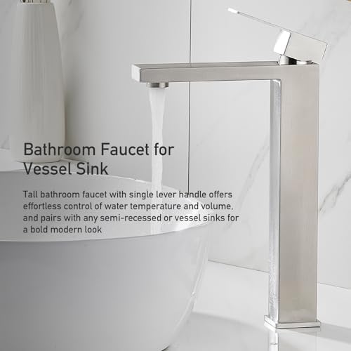 AVSIILE Vessel Sink Faucet Brushed Nickel 1 Hole Single Handle Tall Faucets - Image 2