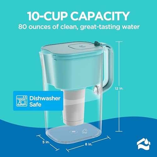 HOMEWATER 10-Cup Pitcher Filter (Teal) – BPA-Free, High-Capacity 2.4L Pitcher with Fast-Flow Carbon Filter, Wide Mouth for Easy Pouring, Removable Filter Replacement, Locking Lid, and Dishwasher-Safe - Image 6