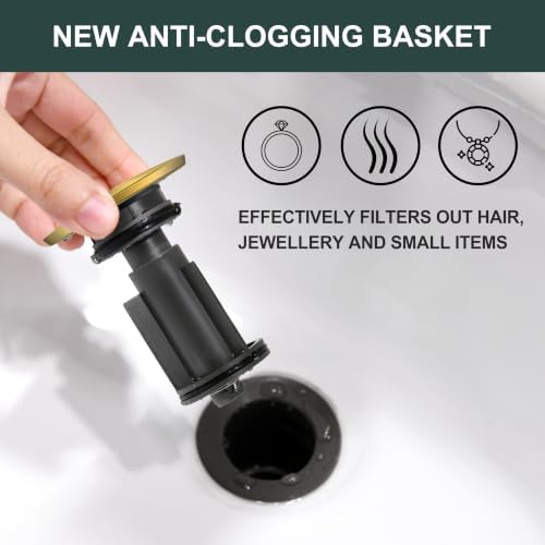 KENES 2 Pack Brushed Gold Pop Up Bathroom Sink Drain Assembly with Overflow - Image 4