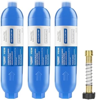 RV Inline/Marine Water Filter With Flexible Hose Protector, 3 Pack by YKMGON