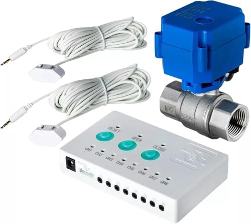 Water Leak Detector with 3/4” Brass Automatic Shut-Off Valve, Leak Alarm System with Controller and 2 Sensors, Supports Up to 8 Water Sensors for Home Flood Prevention by Unknown